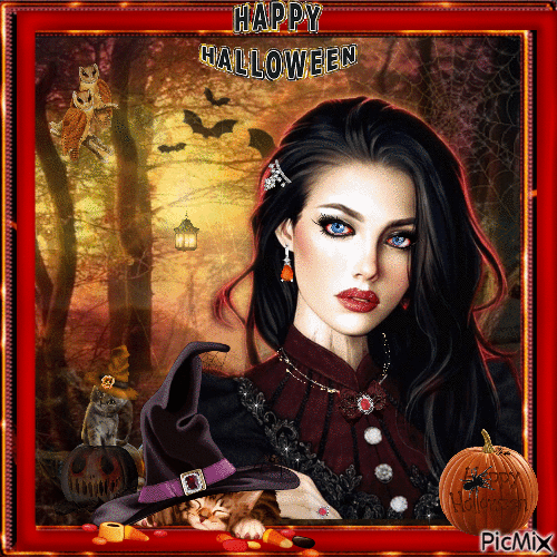 Halloween With a Gothic Woman - Free animated GIF
