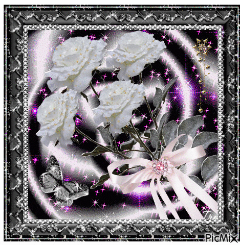 White roses on black fond - GIF animado grátis