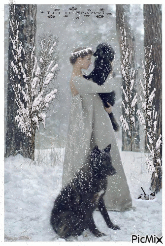γυναίκα στο λευκό χιόνι - Nemokamas animacinis gif