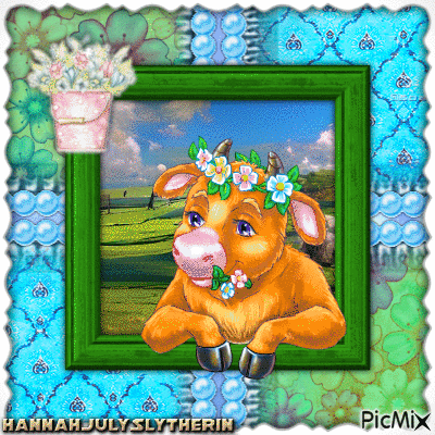 {Cute Cow in Springtime} - Free animated GIF