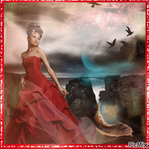 Femme en Robe rouge - Free animated GIF