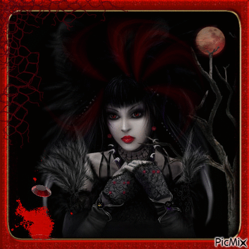 Retrato gótico en rojo y negro - Free animated GIF