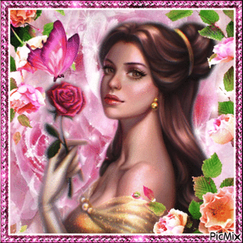 Girl with a rose - Free animated GIF
