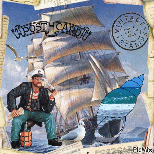 Postcard with Boat - Бесплатный анимированный гифка