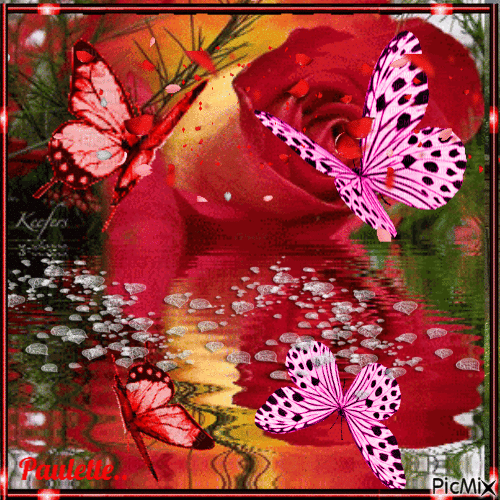 fleur et papillons - GIF animado gratis