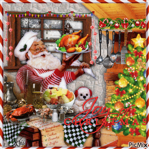 Le Père Noël cuisine le dîner de Noël - 無料のアニメーション GIF