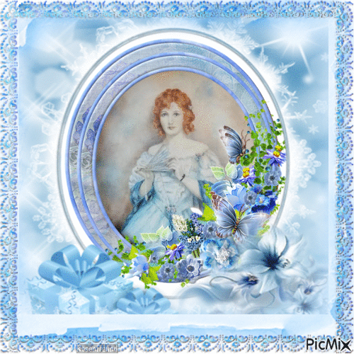 Vintage Dame in Blau - Gratis animeret GIF