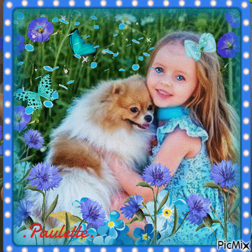 petite fille et son chien - Free animated GIF