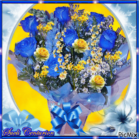 Flores Amarelas e Azuis - GIF animado grátis