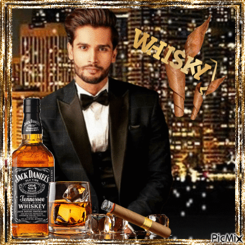 HOMME/WHISKY ET CIGARE - Free animated GIF