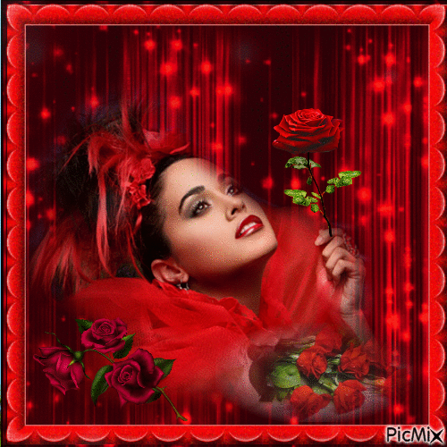 rose rouge dans un cadre rouge - GIF animé gratuit