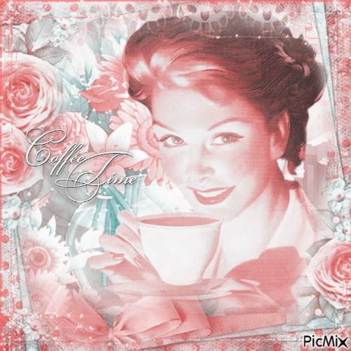 Coffee time vintage woman pastel