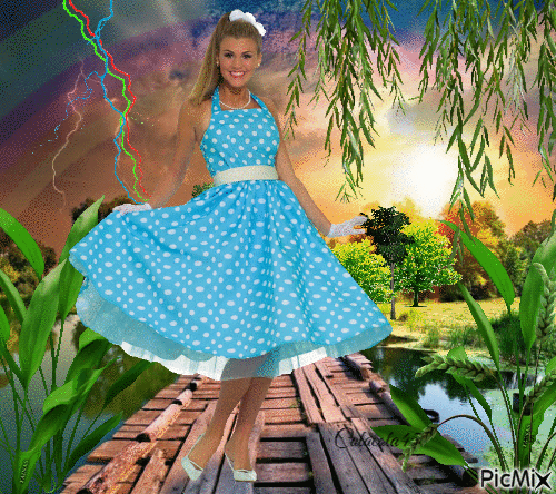 slečna a modré šaty - Ingyenes animált GIF