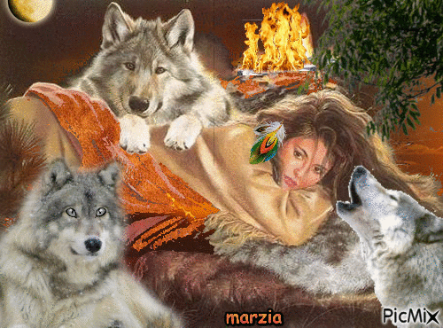 donna coi lupi - GIF animado grátis