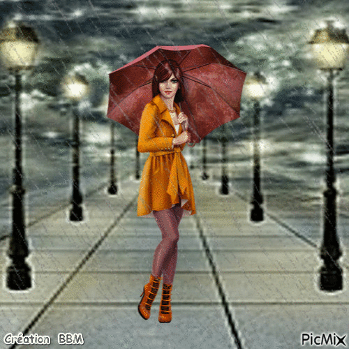 Promenade sous la pluie par BBM - GIF animé gratuit