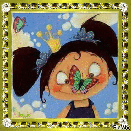 litttle girl with butterfly - GIF animado grátis
