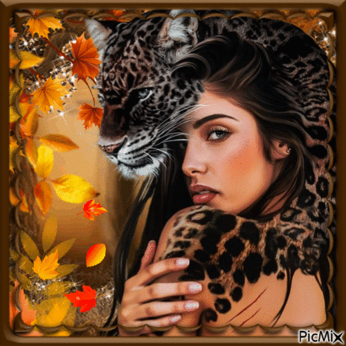 Femme et léopard - Free animated GIF