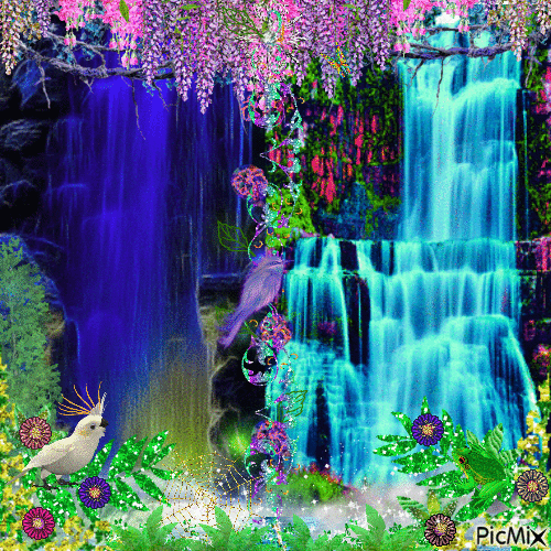 Falling Water In The Jungle - GIF animé gratuit