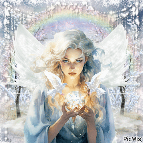 Winter Fairy with Doves - Free animated GIF
