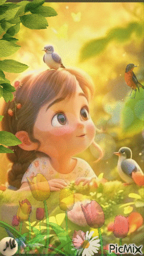 Entre flores y pájaros - 免费动画 GIF