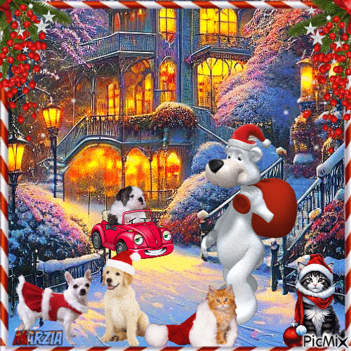 marzia - Natale con cani e gatti - GIF animado gratis