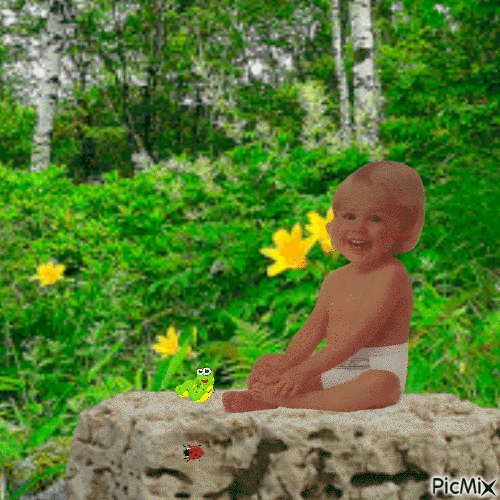 Spring baby on rock - Nemokamas animacinis gif