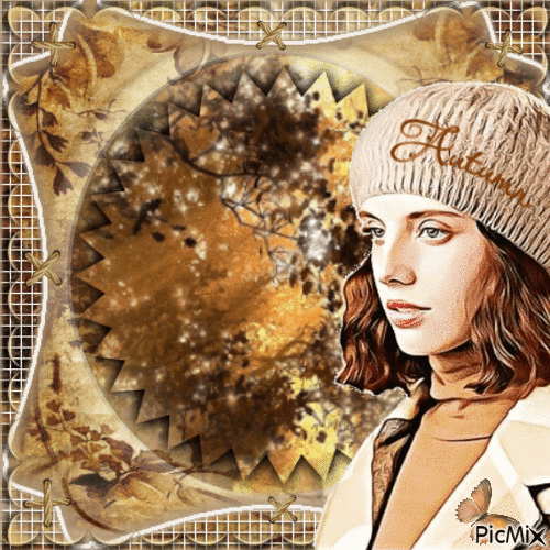 Woman with Beret in Autumn - Zdarma animovaný GIF