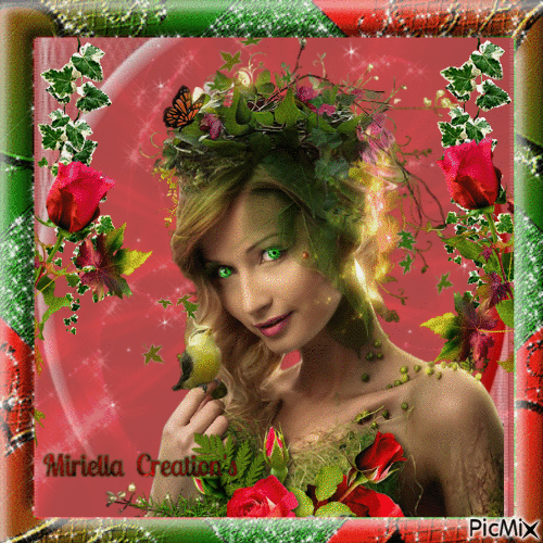 Contest!Portrait de femme fantaisie en rouge et vert! - Besplatni animirani GIF