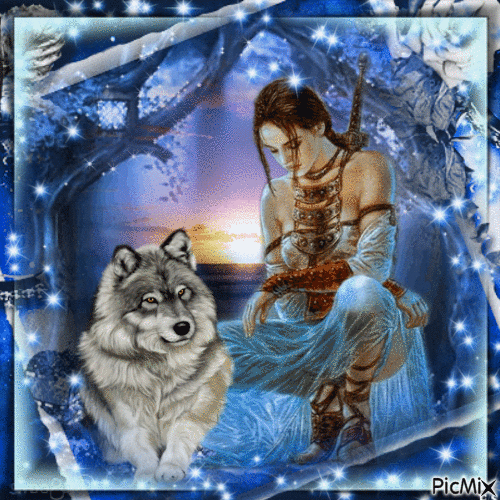 Lady and wolf - Gratis geanimeerde GIF