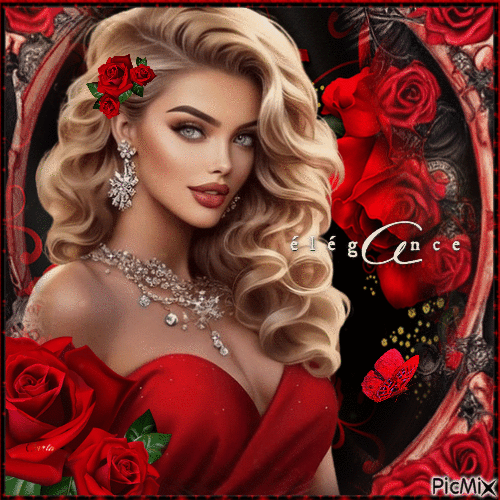 Femme et roses - Portrait - Ingyenes animált GIF