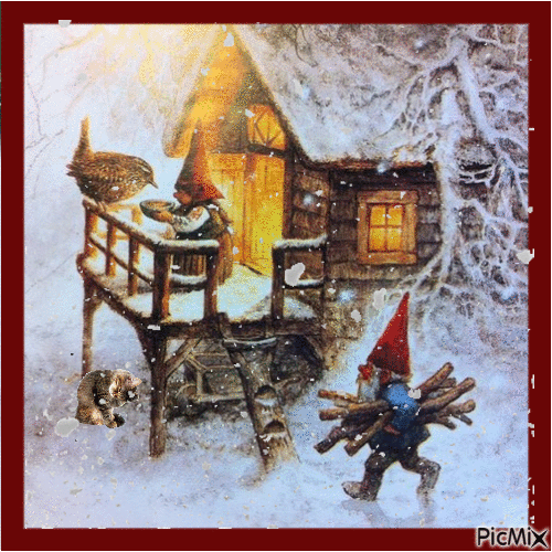 gnome in winter from Rien Poortvliet - 免费动画 GIF