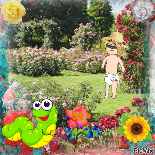 Cartoon baby in garden - Δωρεάν κινούμενο GIF