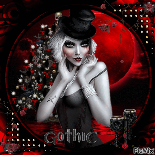 Gothic portrait in red and black - 無料のアニメーション GIF