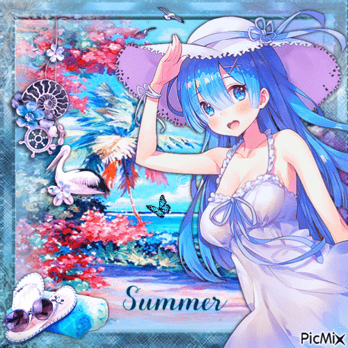 Summer manga girl - Gratis animeret GIF