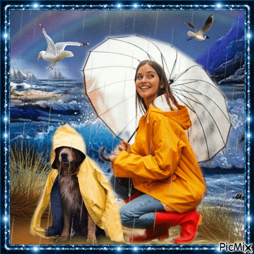 Regen, Frau, Tiere - Ingyenes animált GIF