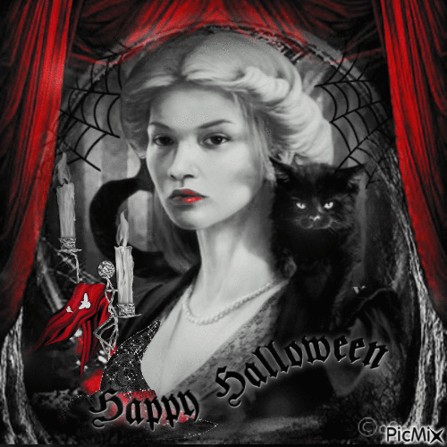 Halloween gothic woman cat - GIF animé gratuit