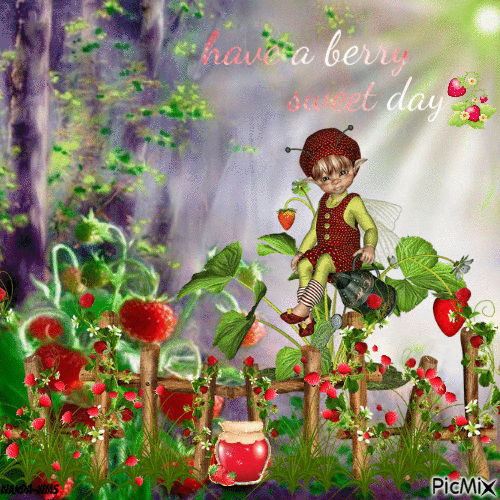 A sweet day-elf-strawberries - Free animated GIF