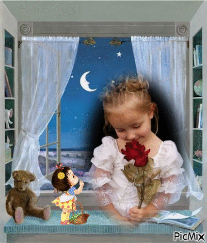 petite fille a la rose - Ingyenes animált GIF