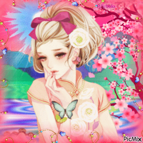 Cherry Blossom Anime girl - Gratis animeret GIF
