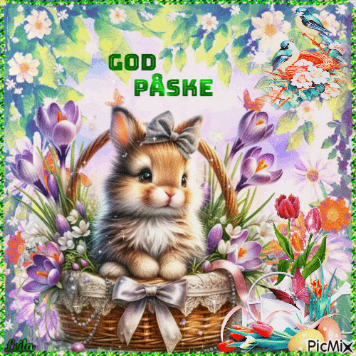 Happy Easter. Rabbit, flower, birds - Ücretsiz animasyonlu GIF