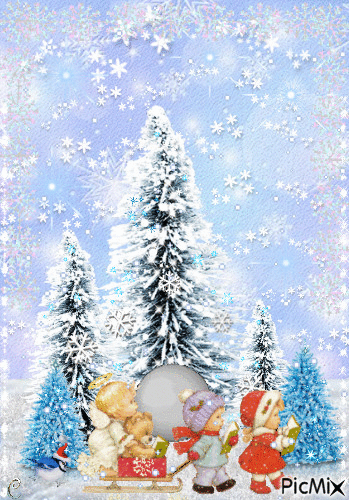 Carolers Snowman Trees - Free animated GIF