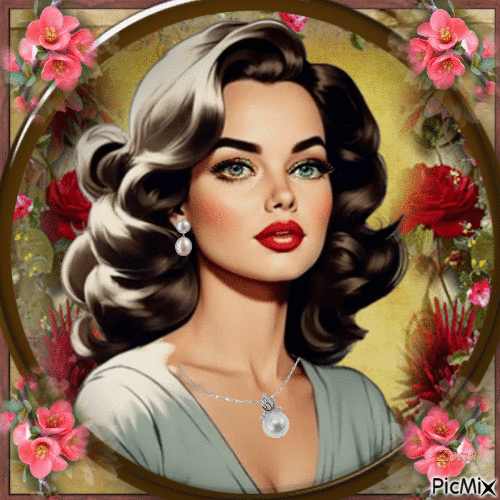 Portrait of a woman in flowers - Free animated GIF