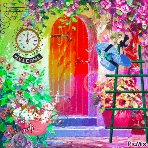 Concours " Chapeau, horloge, fleurs" - Darmowy animowany GIF