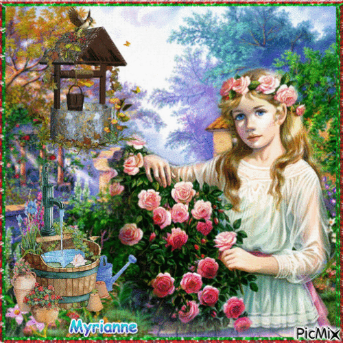 La fillette dans son jardin - Darmowy animowany GIF