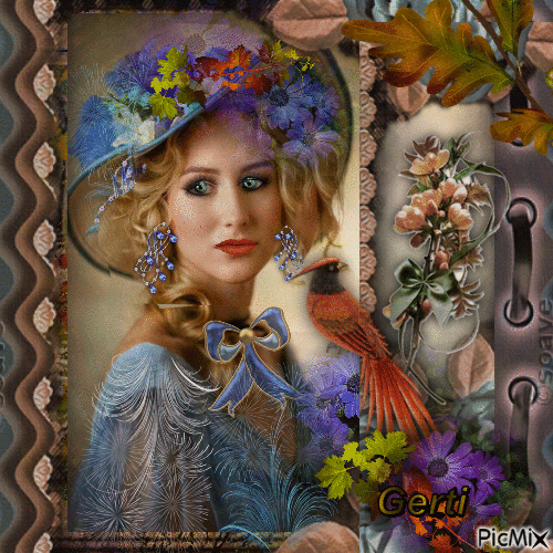 Beautiful woman in the portrait - Free animated GIF