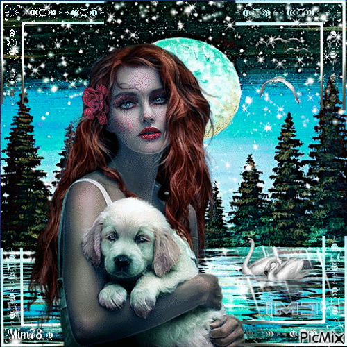 femme et son chien - Free animated GIF