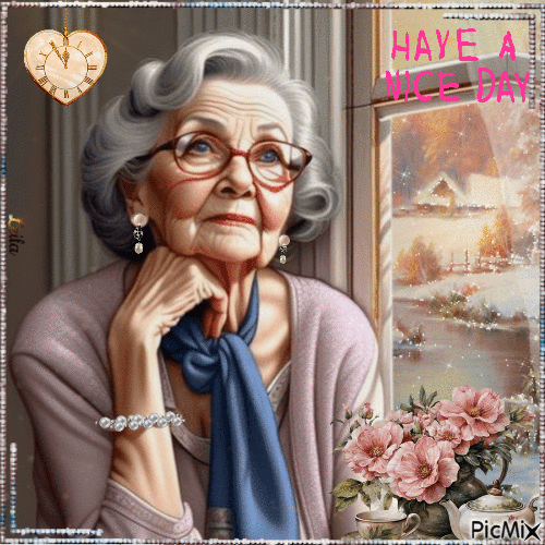 Have a Nice day. Winter, woman, window - Free animated GIF