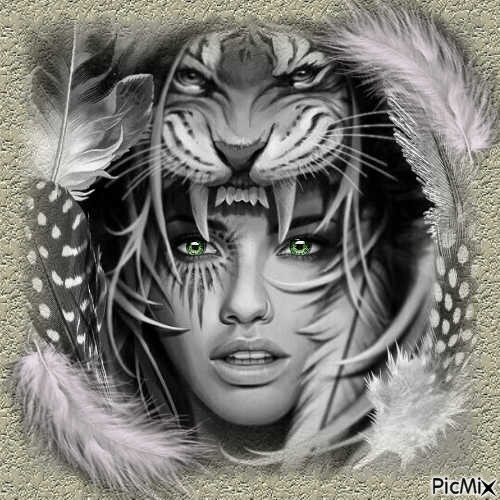 Woman & tiger - PNG gratuit