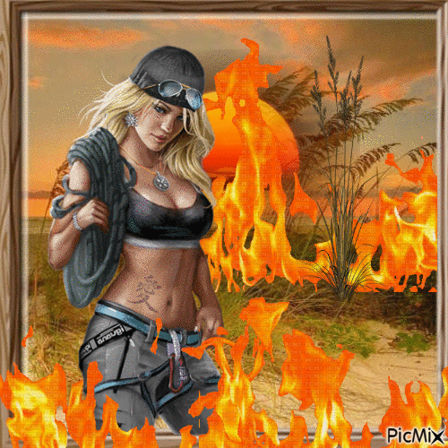 Fire and a woman - Besplatni animirani GIF