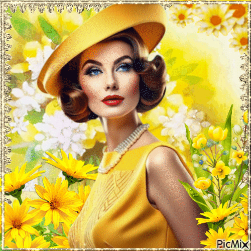 Femme en jaune - GIF animado grátis